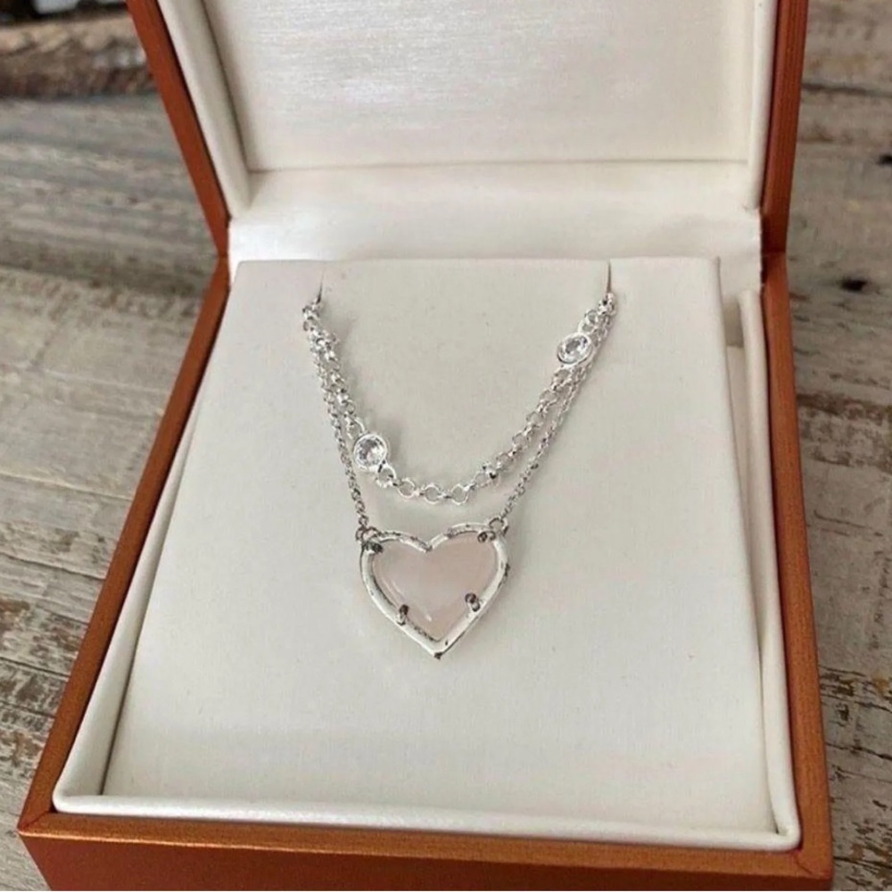 Alicia Bonnie in Love Silver and Rose Quartz Heart necklace new